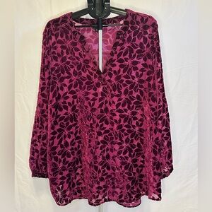 Torrid Burgundy Sheer & Velour Floral Top